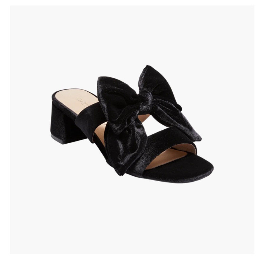 Jack Rogers Heidi Midi Heel Black Bow Sandals BRAND NEW